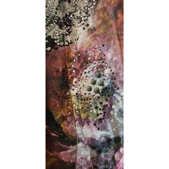 B.L.E.U WOMAN 2X Pink Floral Blouse 3/4 Flair Sleeves Embroidered Lace Beaded - Picture 7 of 11